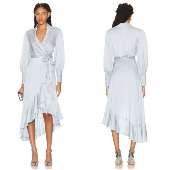 💕ZIMMERMANN💕 Silk Wrap Midi Dress ~ Ice Blue US 6 NWT - Picture 9 of 16